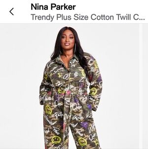 The Nina Parker New With Tags Women's Camouflage Green Graphic Cotton Jumpsuit i